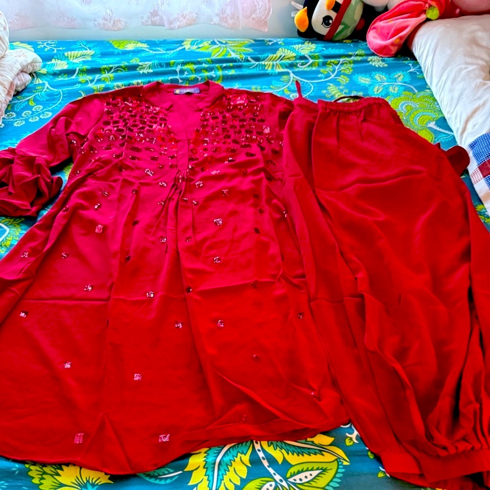 Elegant Red Embellished Outfit
